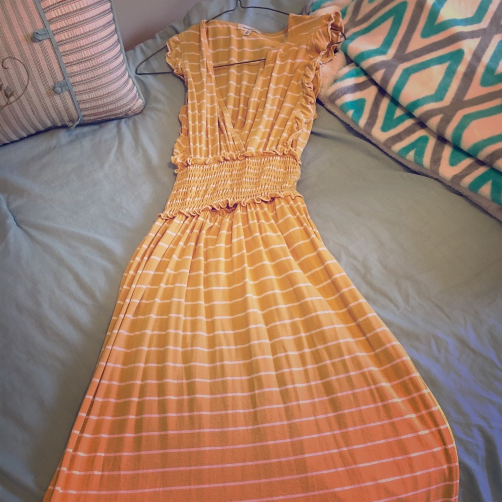 Yellow striped maxi dress (small).